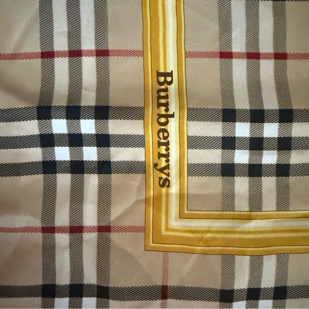 Burberry’s Vintage Beige and Yellow Checkered Silk Scarf - Burberry - Picture 6 of 11